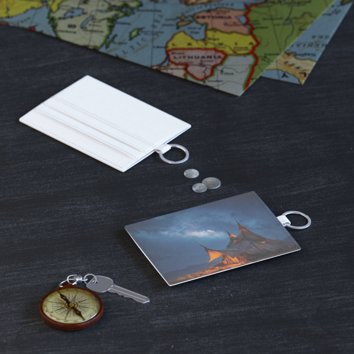 Starlit Nomad Tent Saffiano Leather Card Holder – Warm Glow Under Milky Way