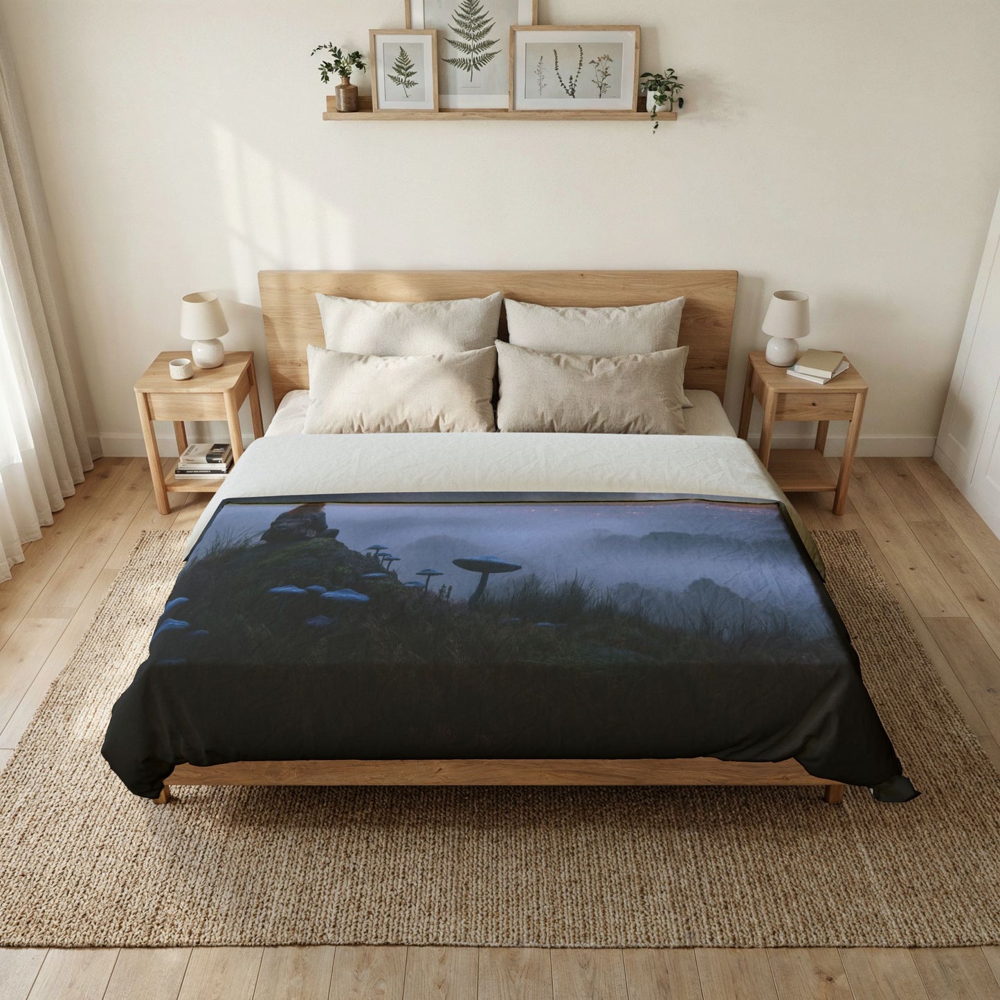 Misty Peak Wanderer Cotton Duvet Cover – Twilight Sentinel at the Edge of Dreamscape