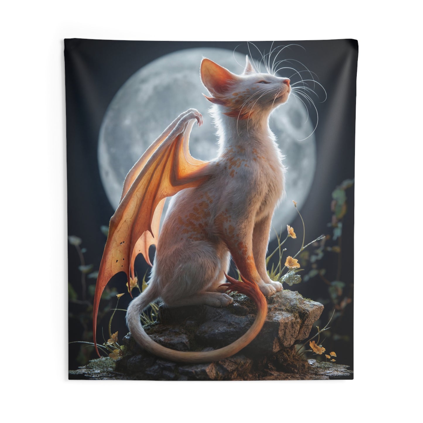 Moonlit Dragon Cat Indoor Wall Tapestries – Whispering Night Guardian