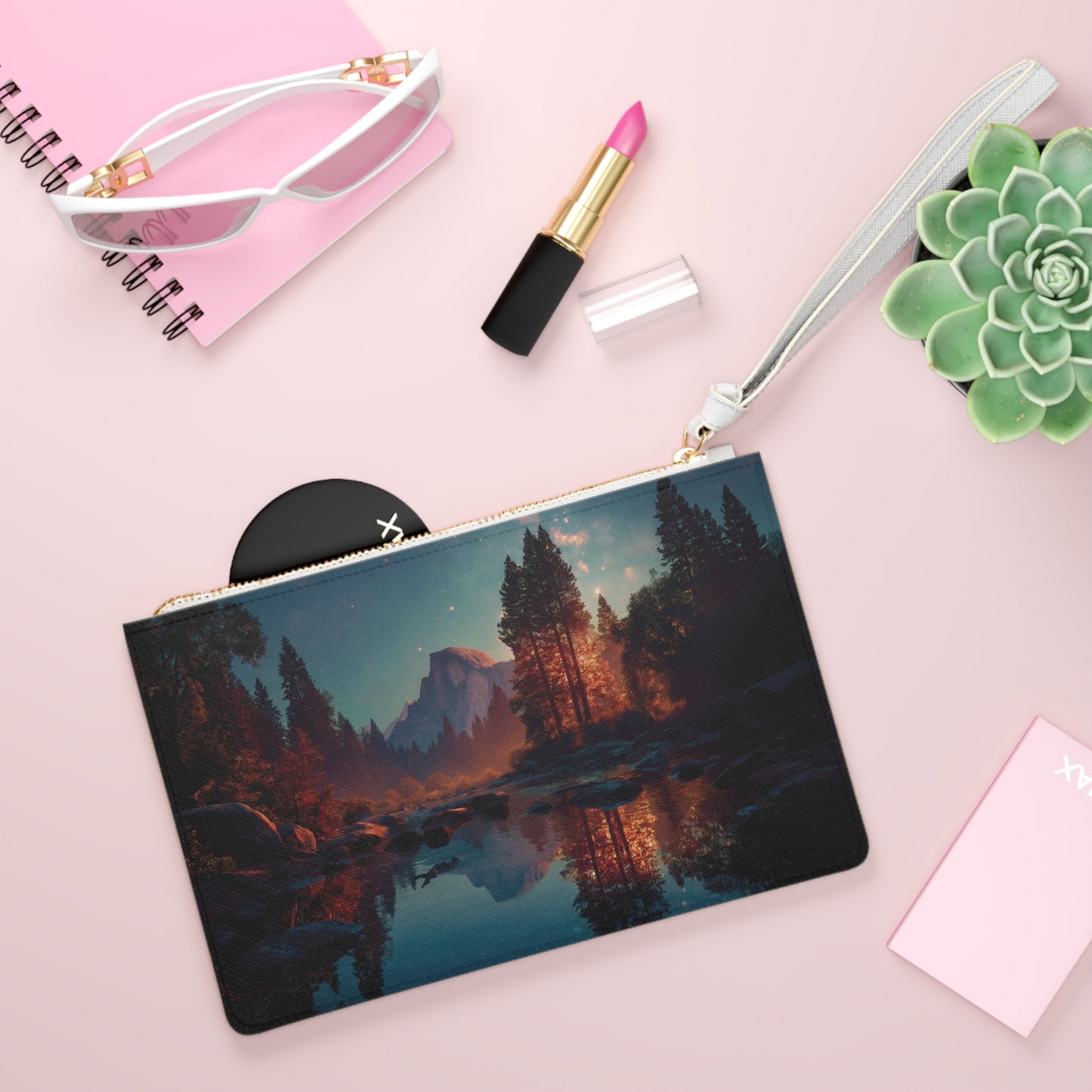 Starlit Half Dome Clutch Bag – Mirror Lake Twilight Dreamscape