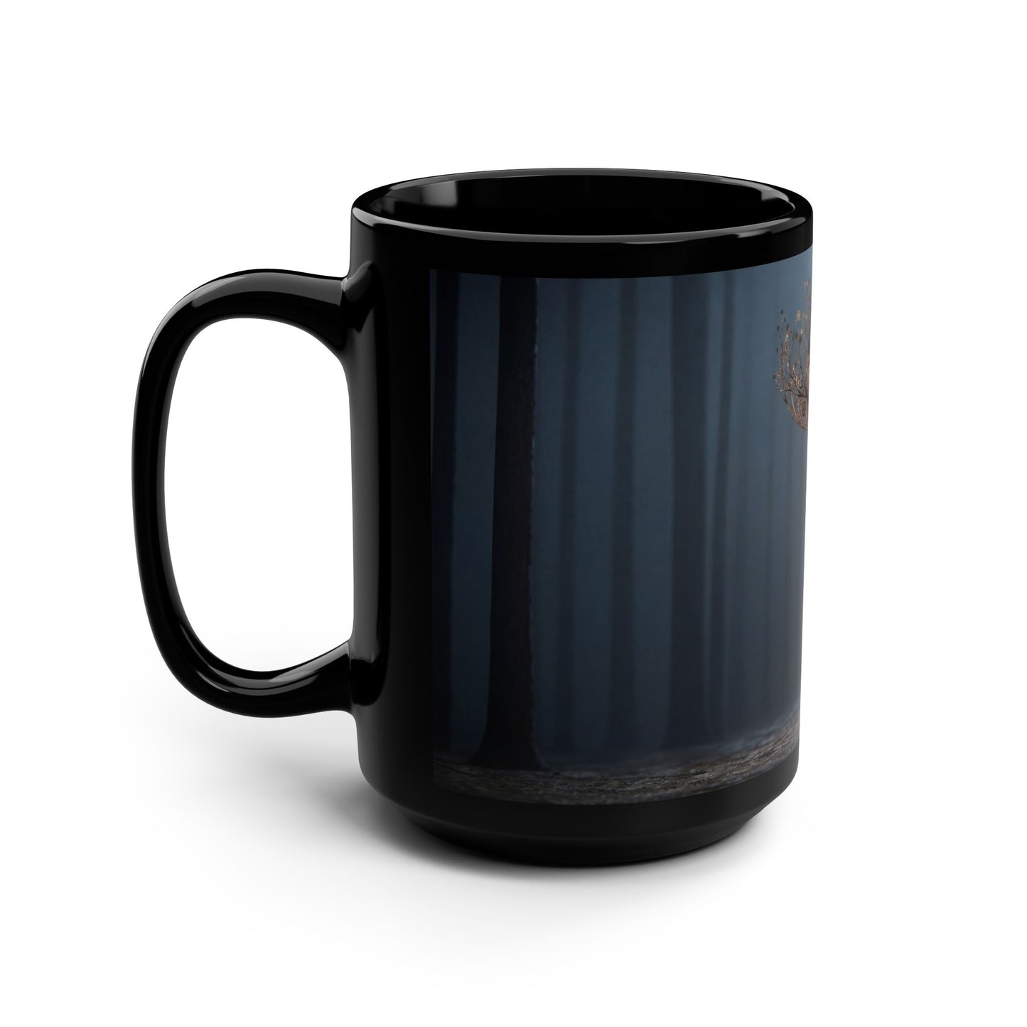 Gears of Nature Black Mug, 15oz – Clockwork Stag Forest Guardian