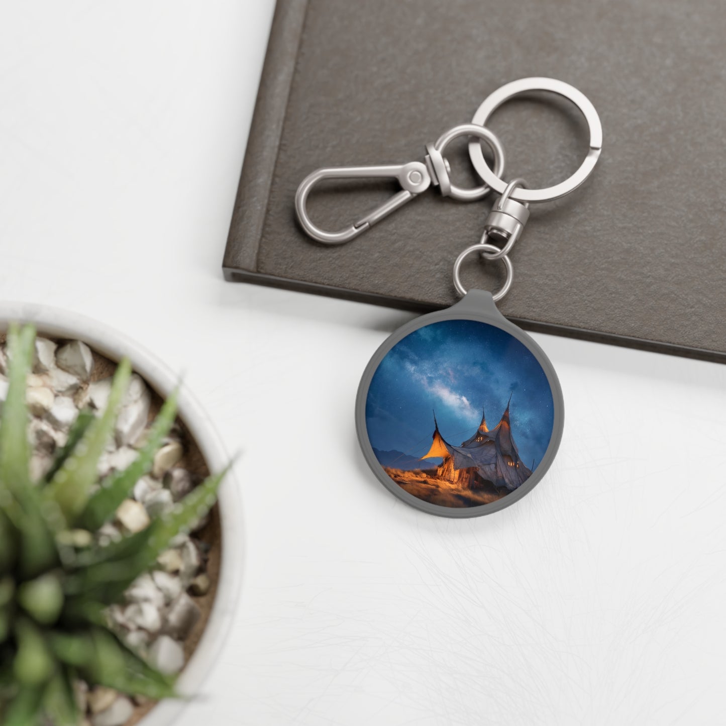 Starlit Nomad Tent Keyring Tag – Milky Way Haven Under the Cosmos