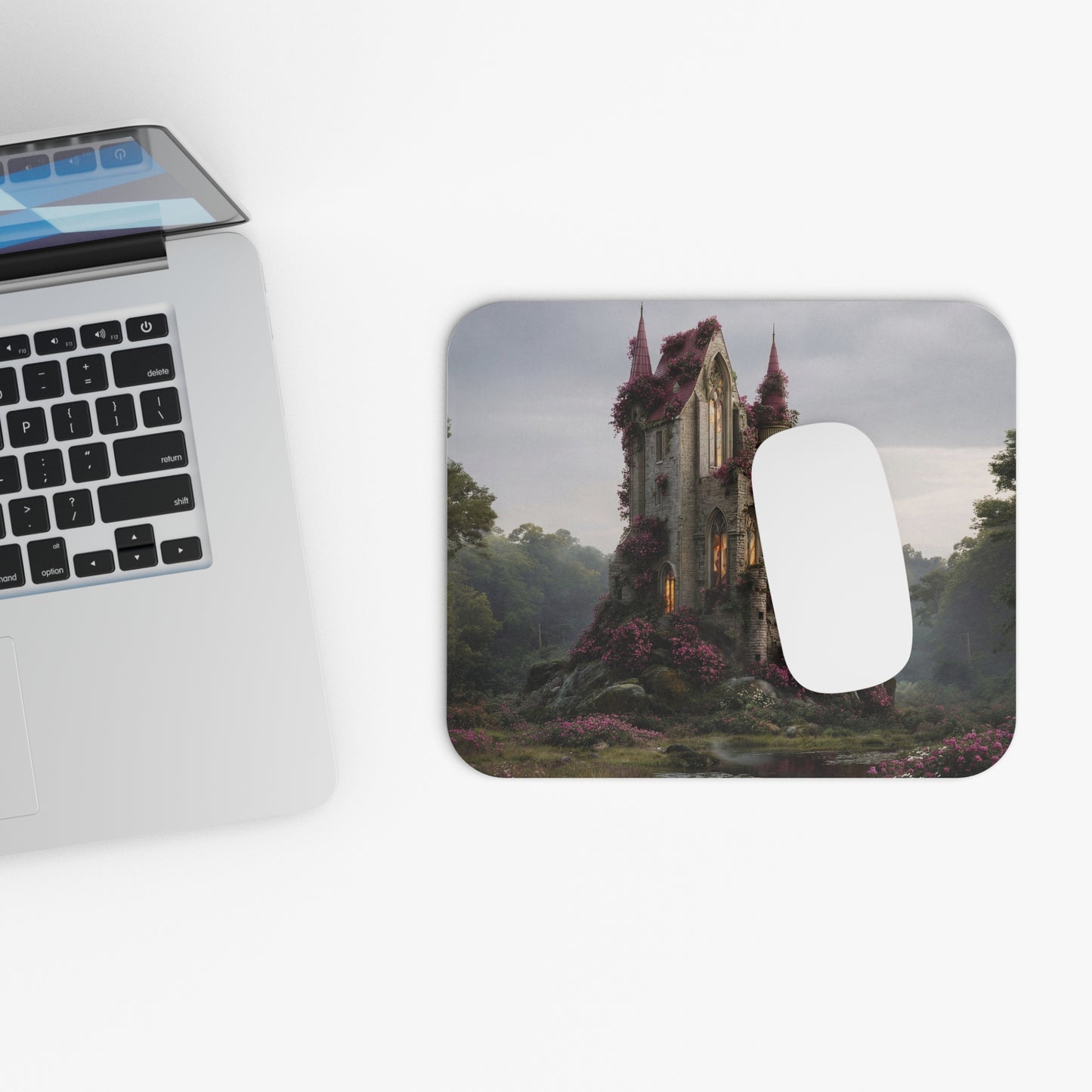 Rose-Spangled Castle Mouse Pad – Twilight Bloom Sanctuary