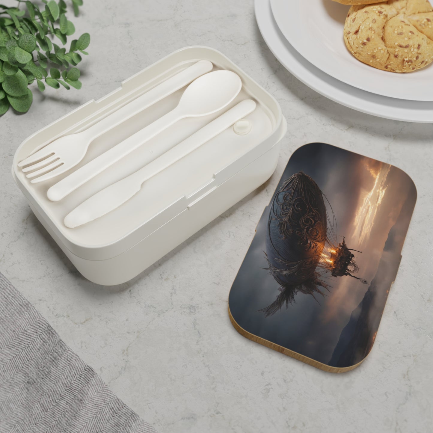 Steampunk Airship Bento Lunch Box – Twilight Flight Over Forgotten Lands