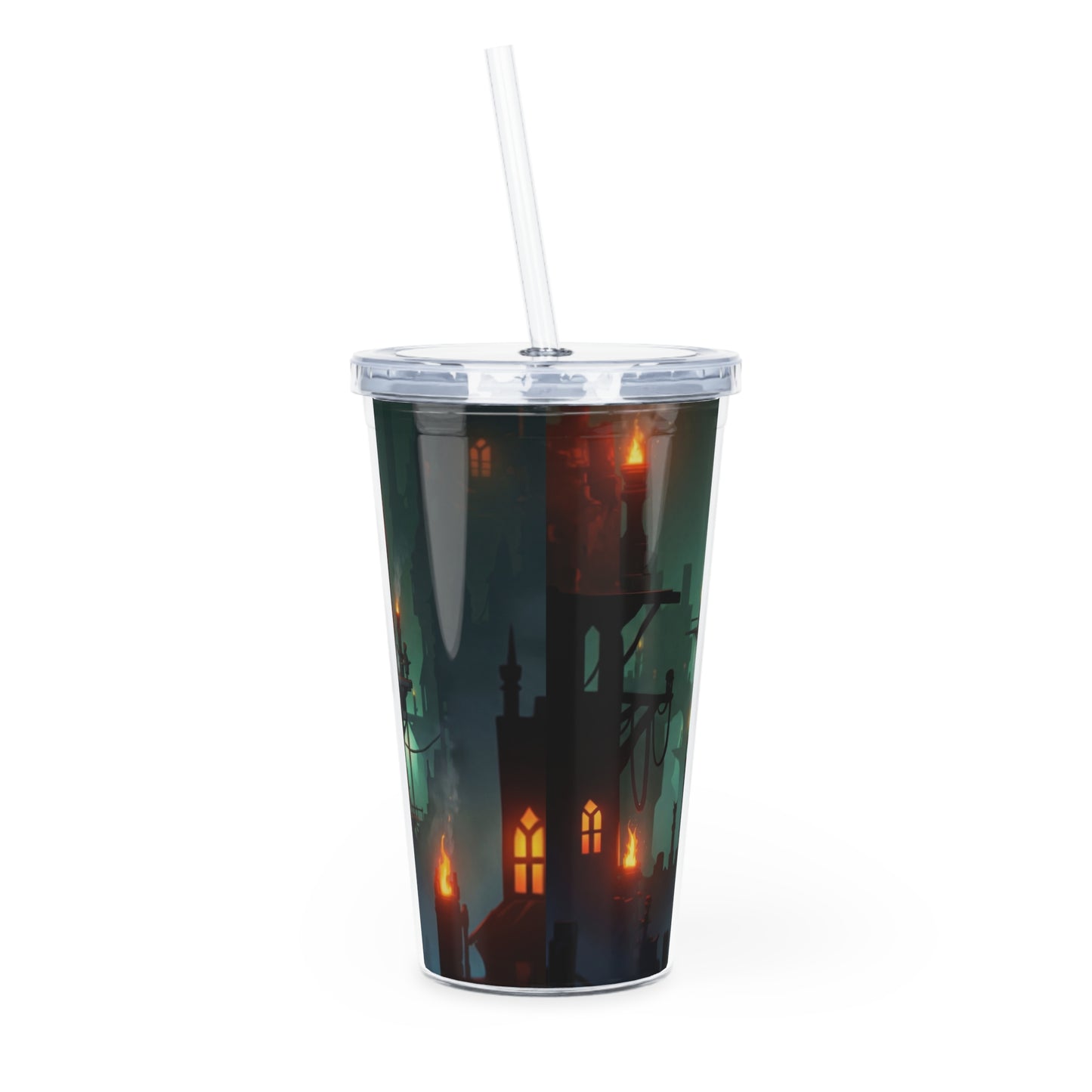 Floating City of Lanterns Plastic Tumbler with Straw – Glow in the Misty Twilight