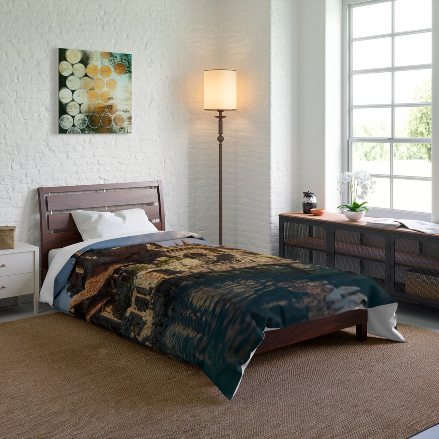 Harbor’s Edge Comforter – Sunlit Viking Village Dreamscape