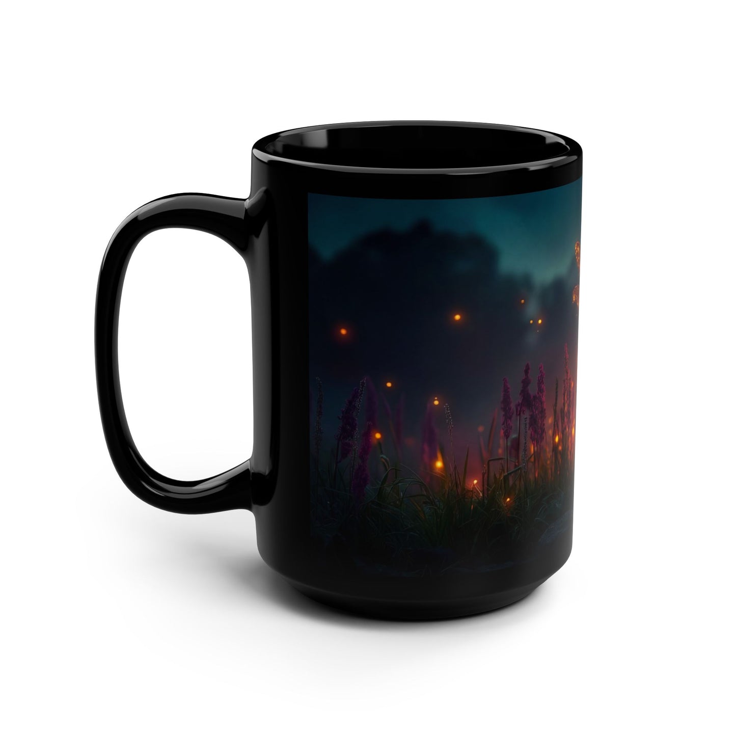 Sparkling Dragonfly Black Mug, 15oz – Golden Wing Twilight Meadow
