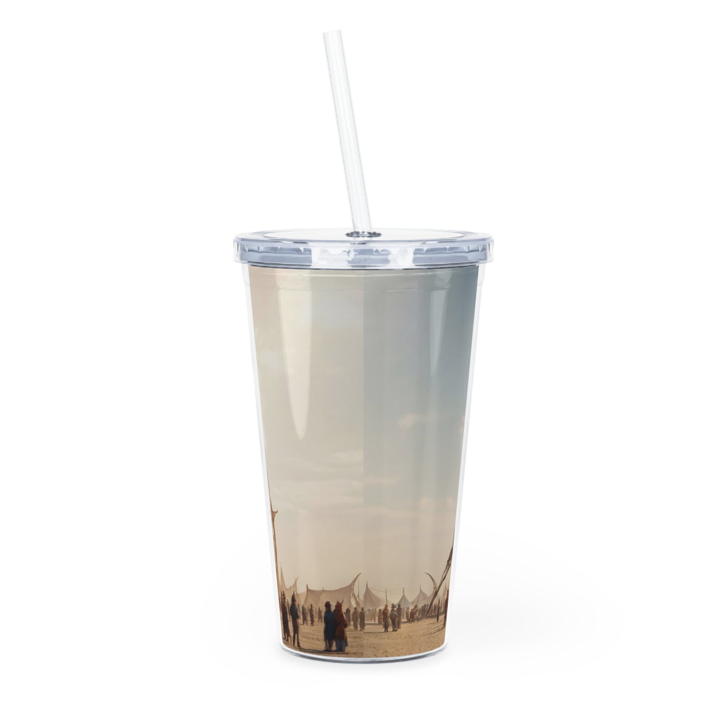 Desert Citadel Plastic Tumbler with Straw – Sun-Kissed Skyport Dreamscape