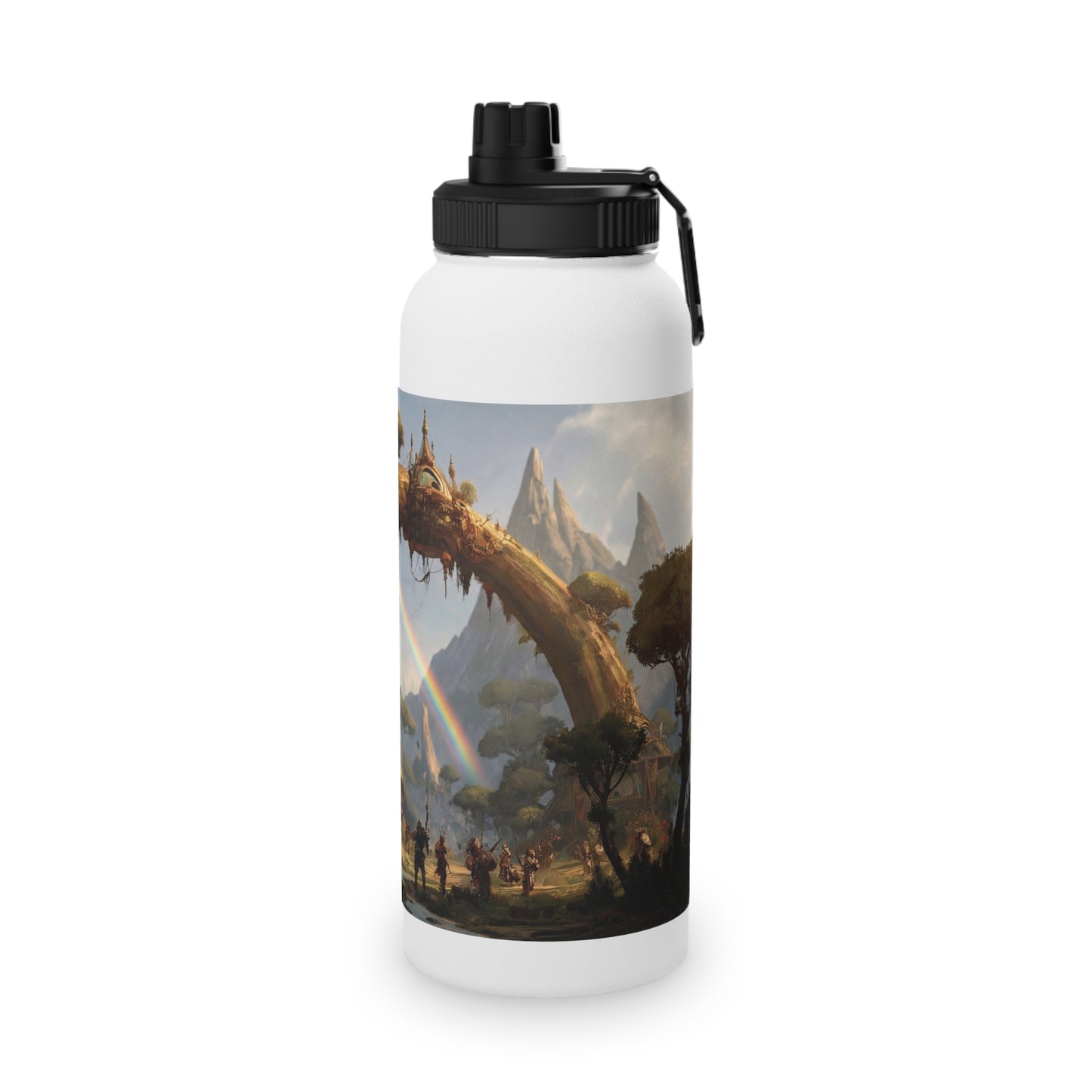 Tree Bridge Sanctuary Stainless Steel Water Bottle, Sports Lid – Where Two Rainbows Meet