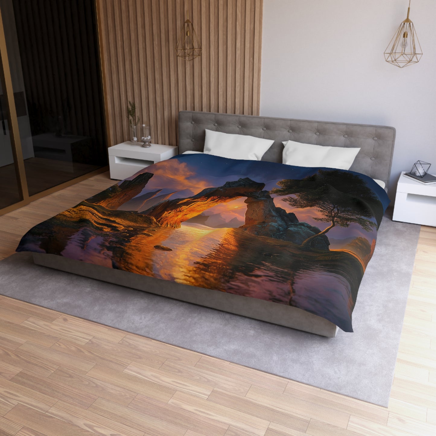 Celestial Archway Microfiber Duvet Cover – Twilight Gateway to Dreaming Peaks
