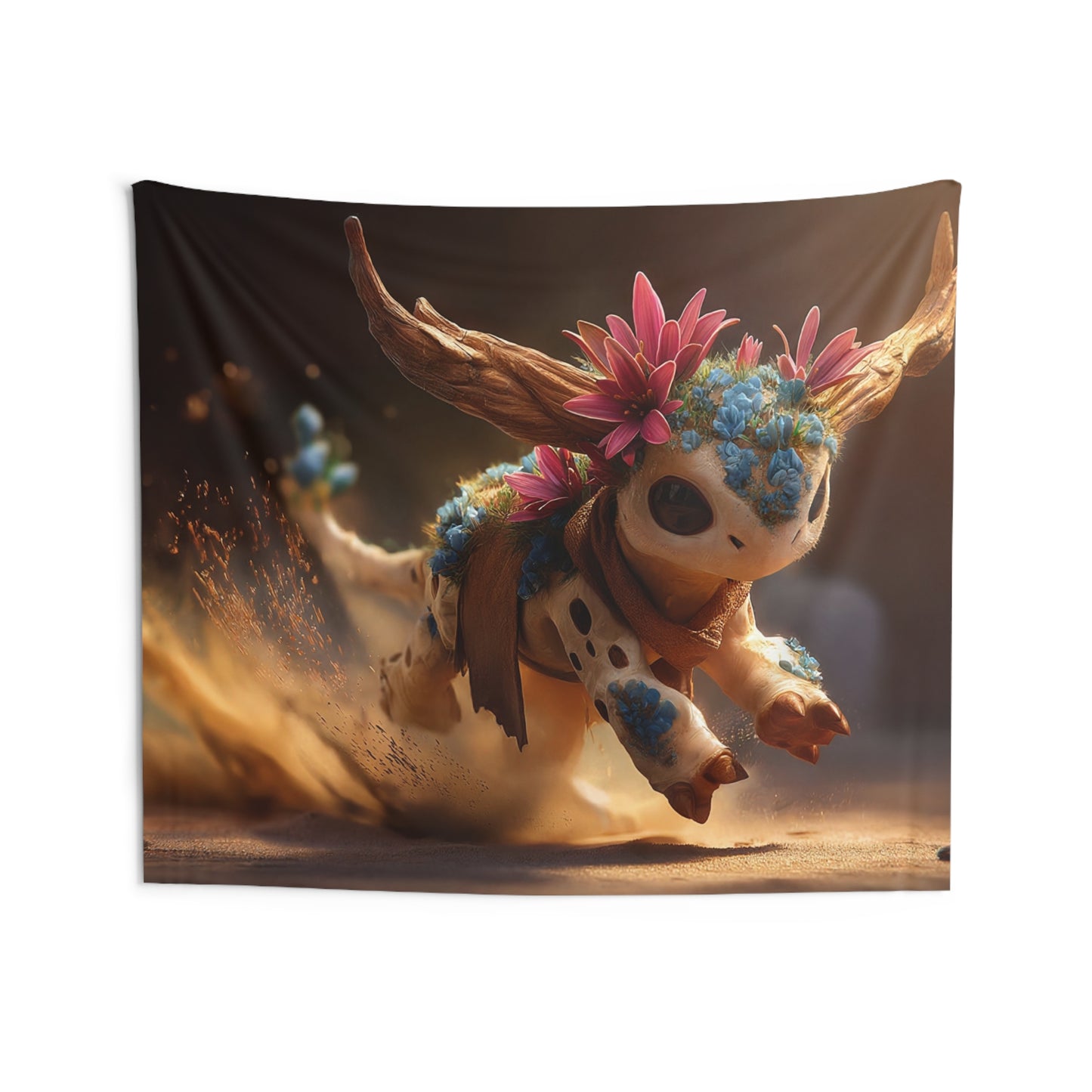 Flower-Crowned Desert Guardian Tapestry – Sunset Sprint Through Golden Dust