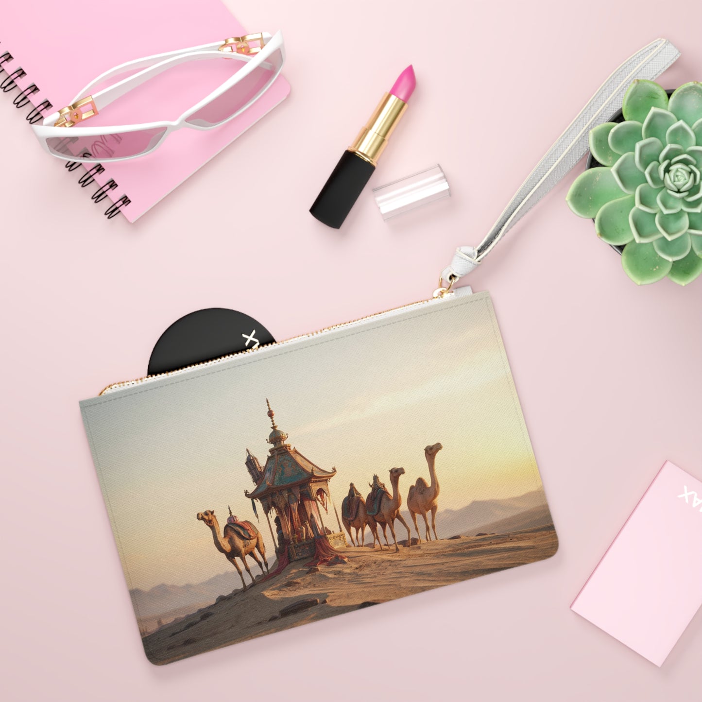 Desert Mirage Clutch Bag – Ornate Pavilion & Camels at Sunset