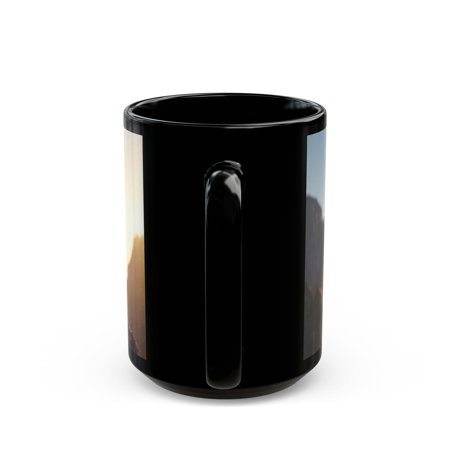Dragon Knight and Tiny Dragon Black Mug – Sunset Sentinel Dreamscape