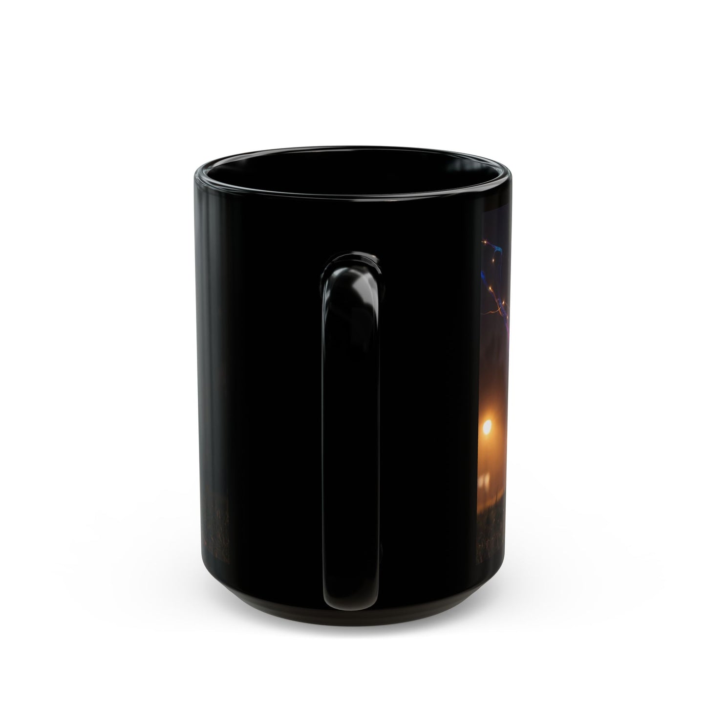 Chromatic Stag Black Mug – Night Meadow Luminescence