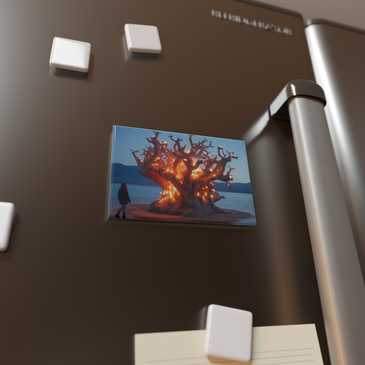 Burning Tree Spirit Button Magnet, Rectangle (1 & 10 pcs) – Witnessing a Silent Forest Fire