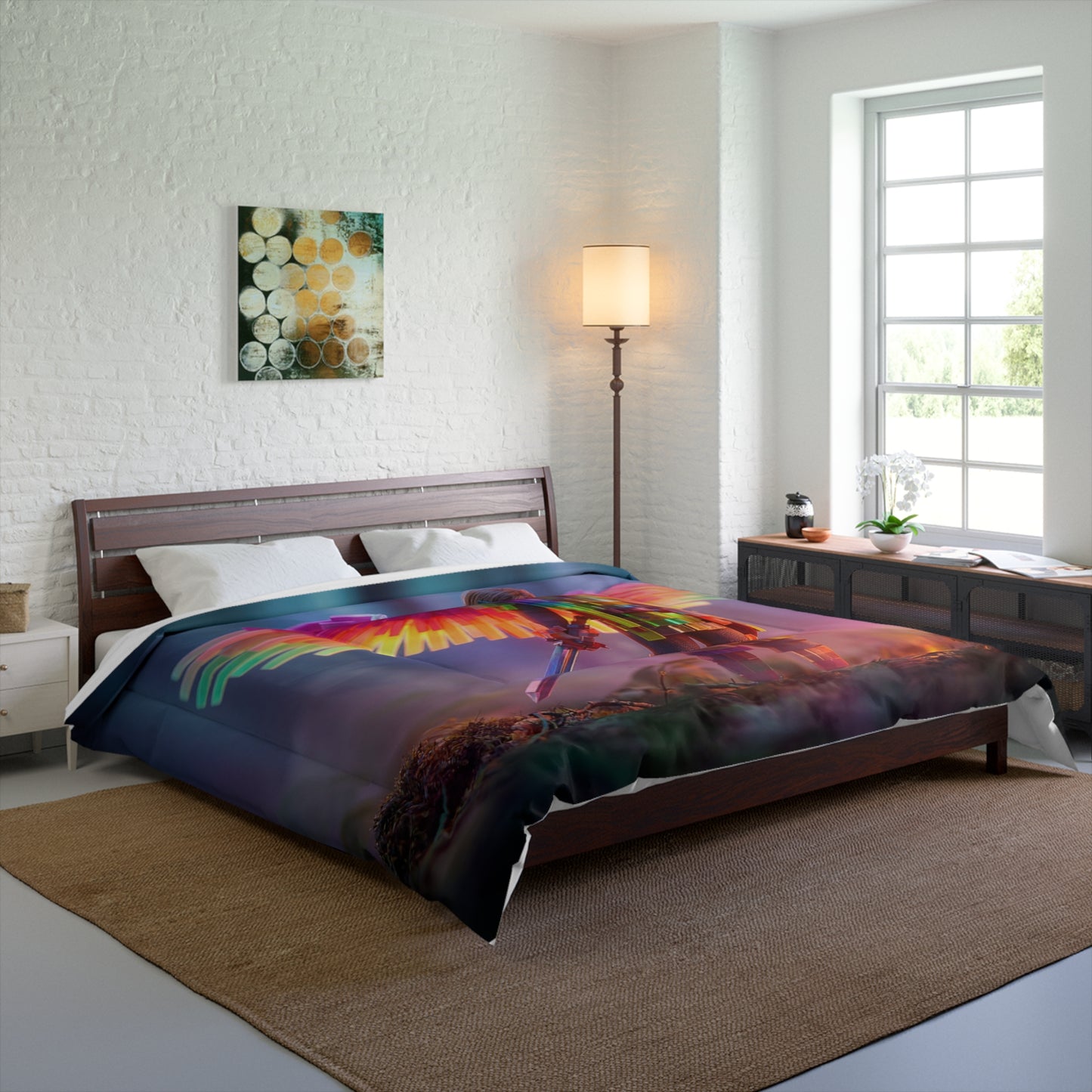 Chromatic Winged Sentinel Comforter – Prism Glow in the Forest