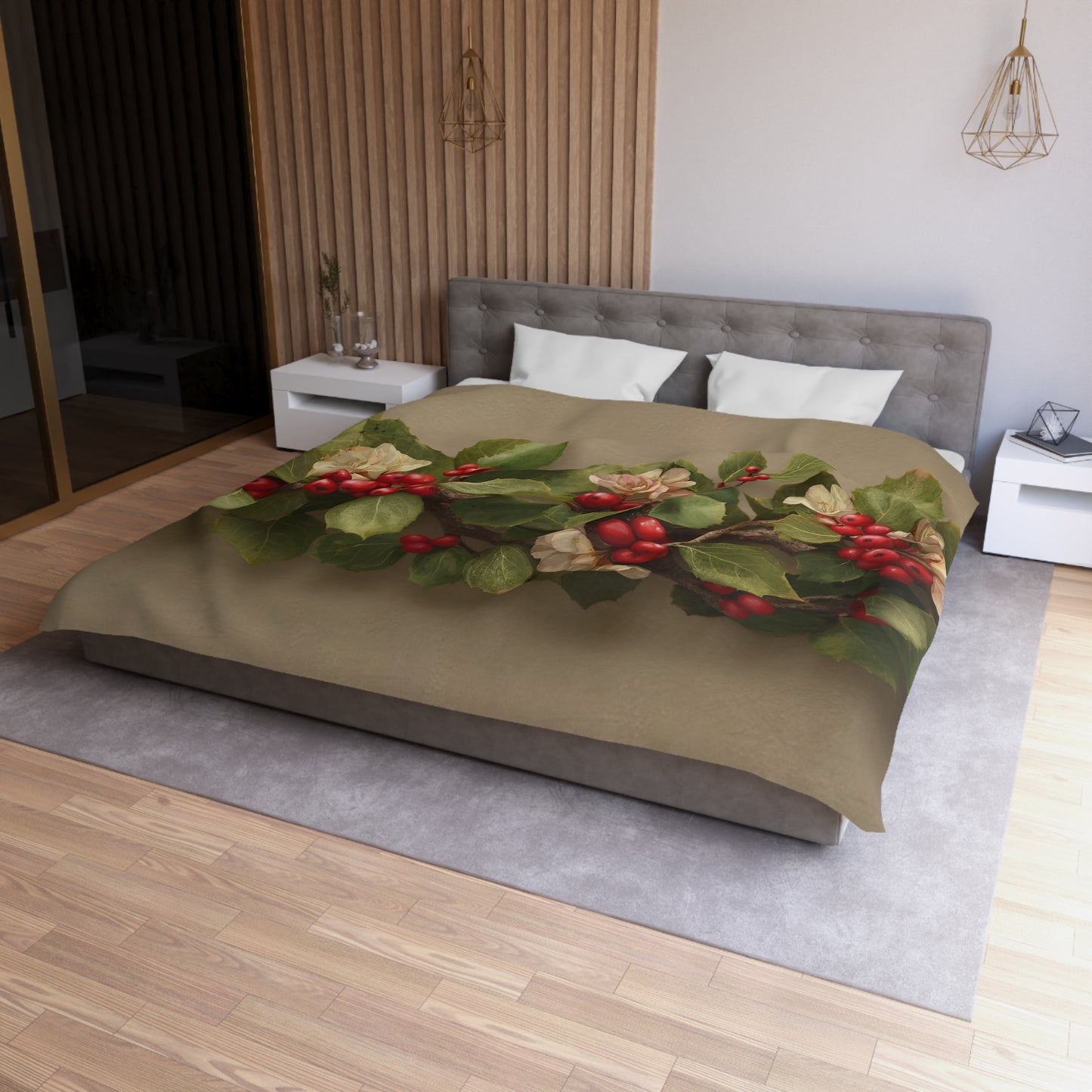 Winter Berry Garland Microfiber Duvet Cover – Velvet Berries & Fading Blossoms