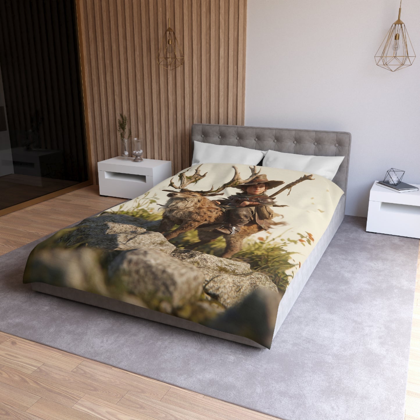Boy with Antlered Deer Microfiber Duvet Cover – Sunset Ridge Guardian