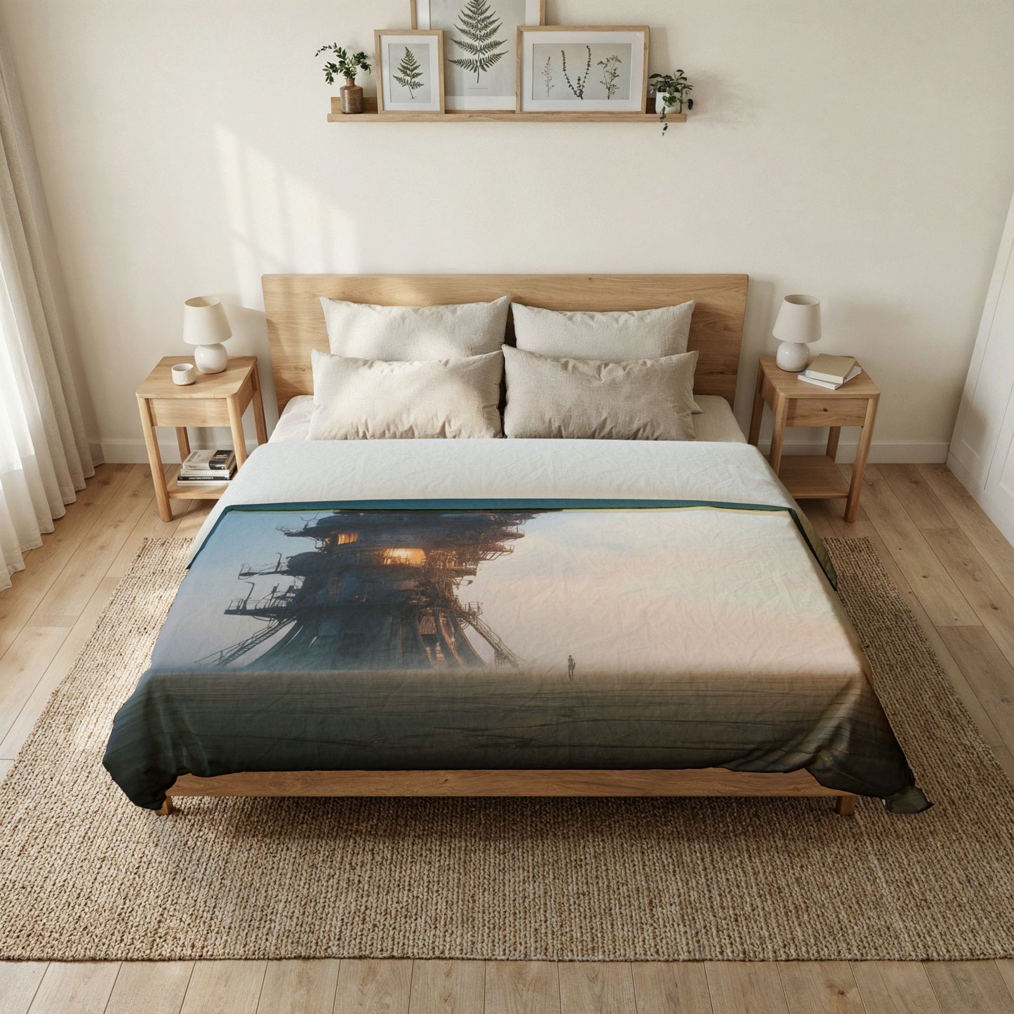 Solitary Watchtower Cotton Duvet Cover – Rustic Steam-Punk Sentinelscape