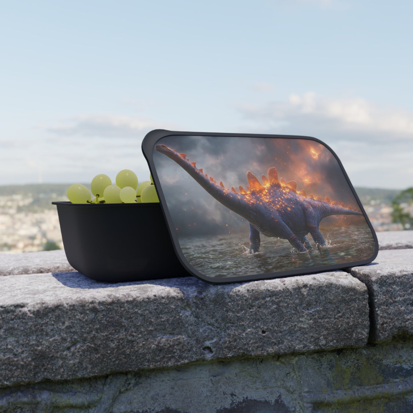 Celestial Stegosaurus PLA Bento Box with Band and Utensils – Twilight Dinosaur Majesty