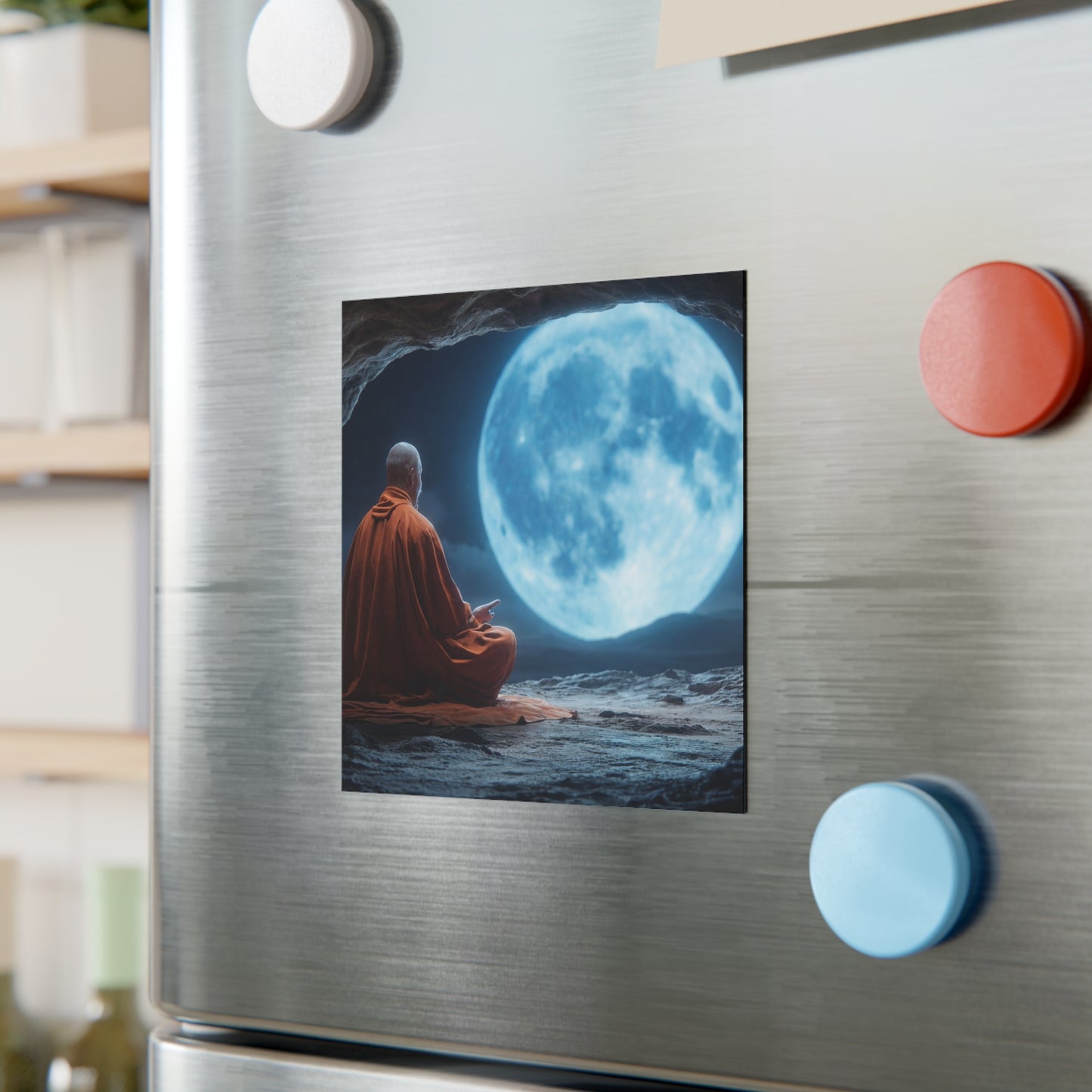 Moonlit Monk Meditation Magnet – Serene Night Sanctuary