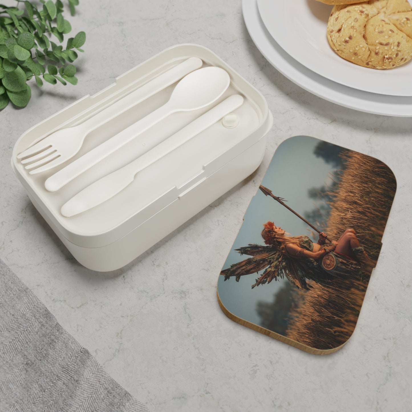 Warrior Fairy in Golden Field Bento Lunch Box – Sunset Sentinel of the Harvest