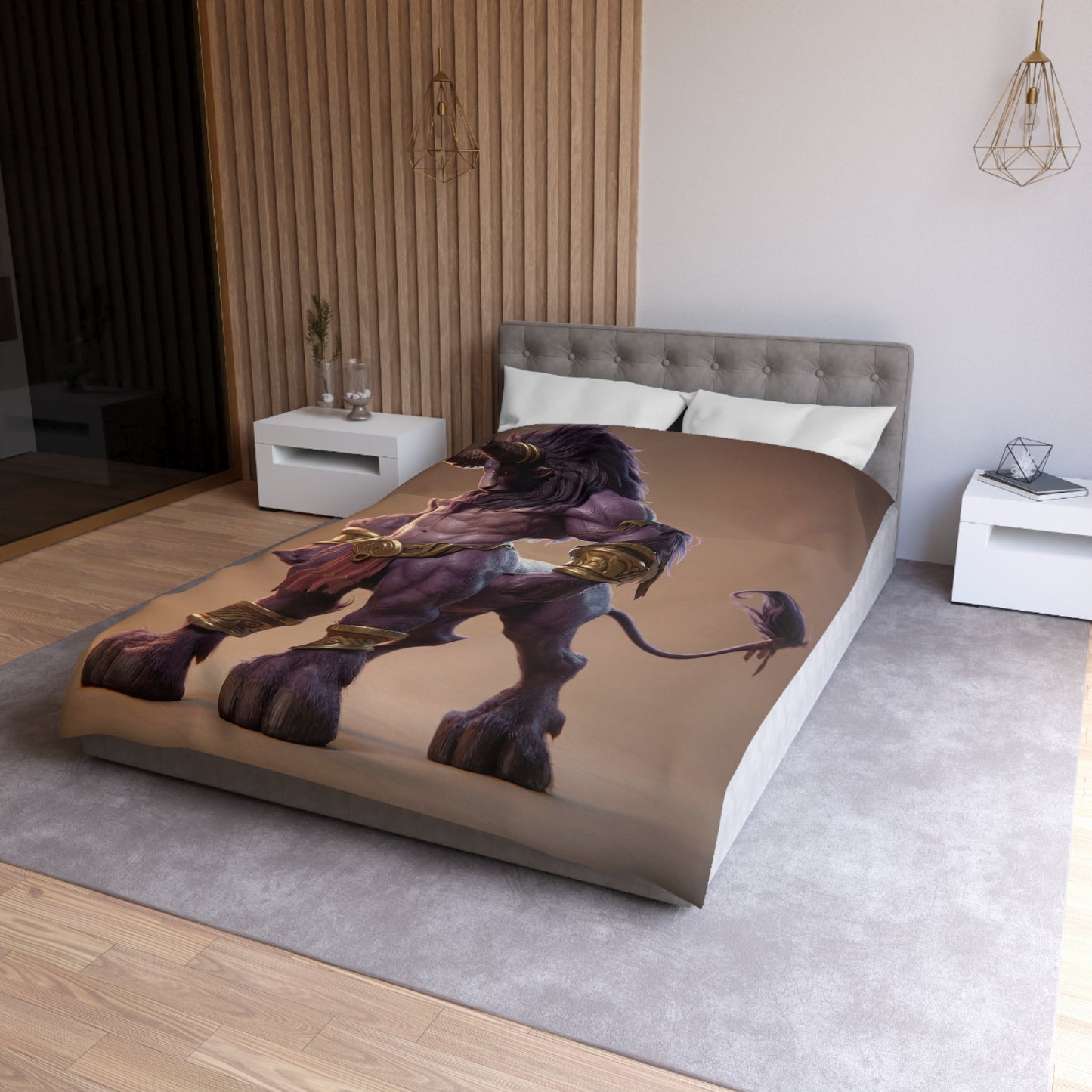 Purple Bull Sentinel Microfiber Duvet Cover – Regal Warrior of the Golden Dawn