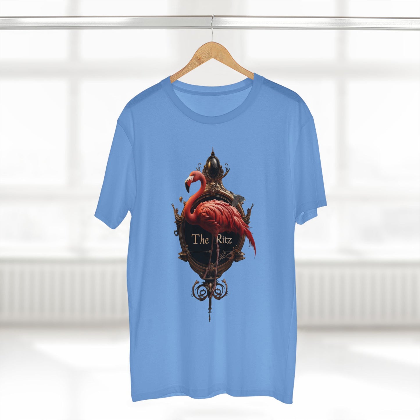 Crimson Flamingo The Ritz Tee – Ornate Gold Crest & Elegant Bird Art