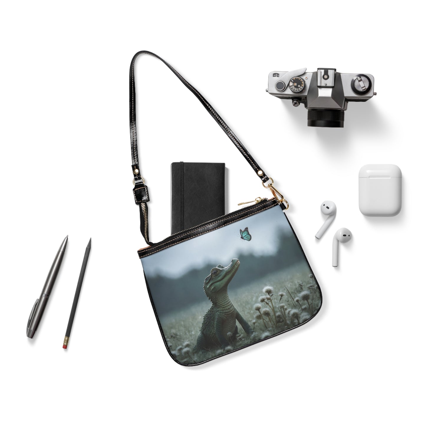 Tiny Alligator & Butterfly Shoulder Bag – Whispering Marsh Dreamscape