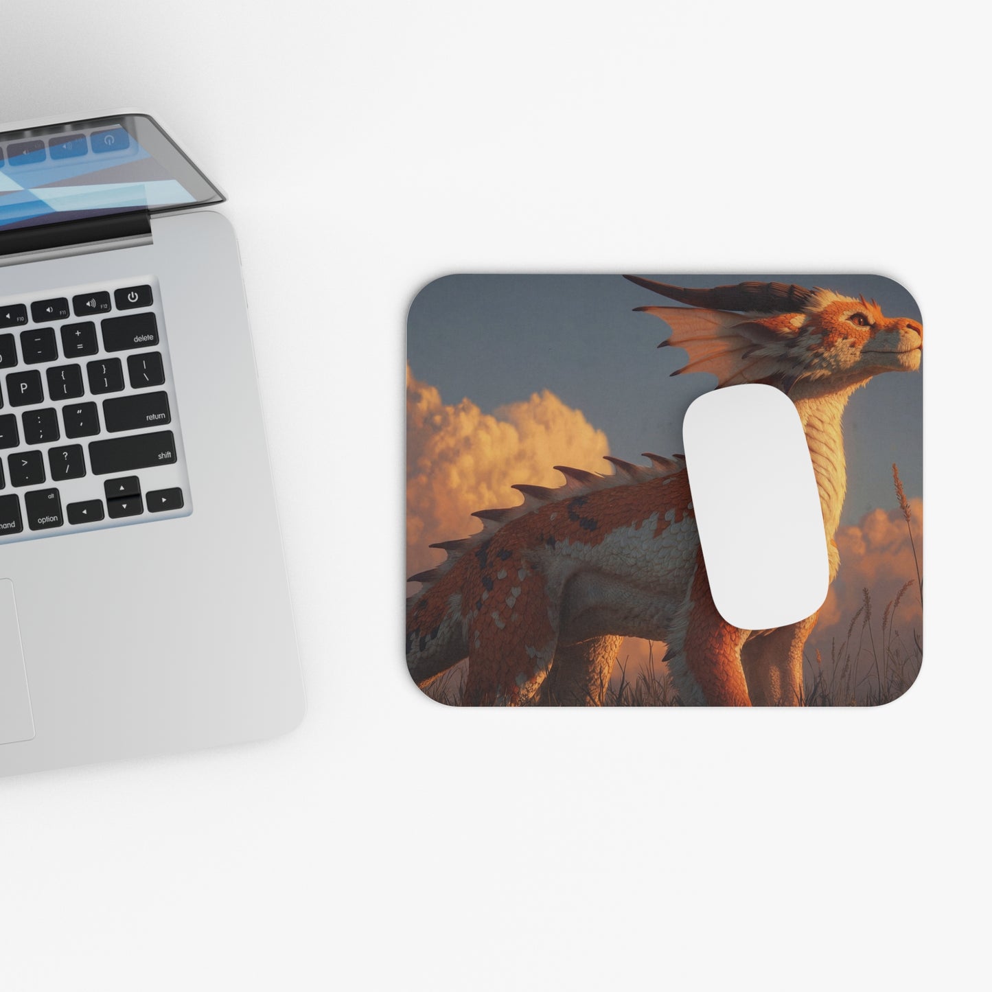 Sunset Dragon Mouse Pad (Rectangle) – Warm Ember Guardian in Golden Grass