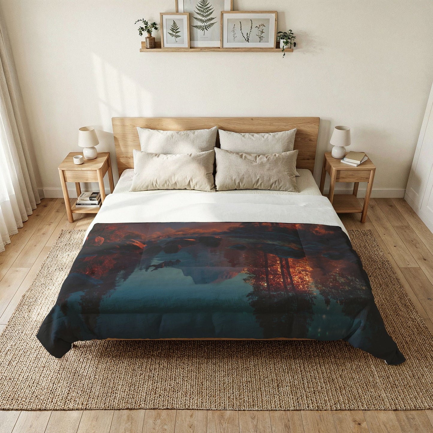 Starlit Valley River Comforter – Twilight Reflections and Distant Peaks