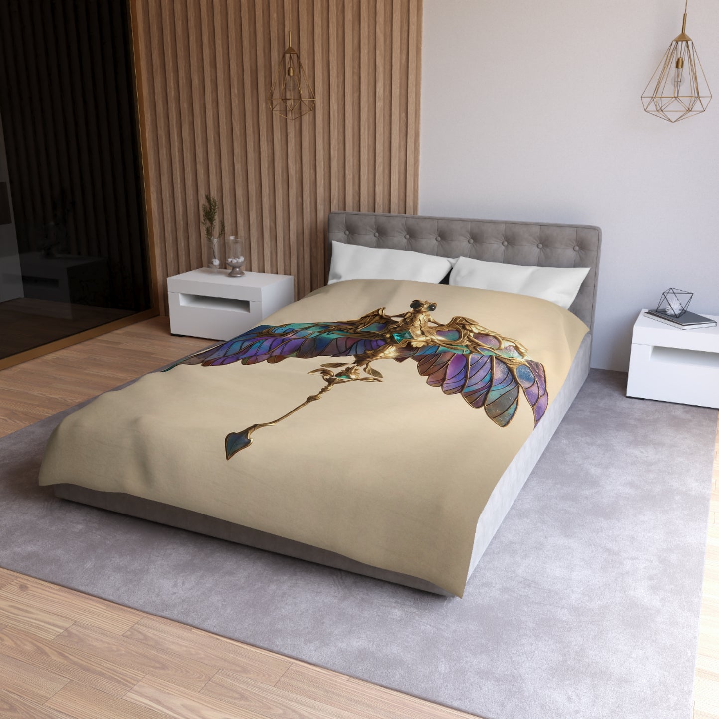 Celestial Phoenix Key Duvet Cover – Wings of Twilight and Starlight