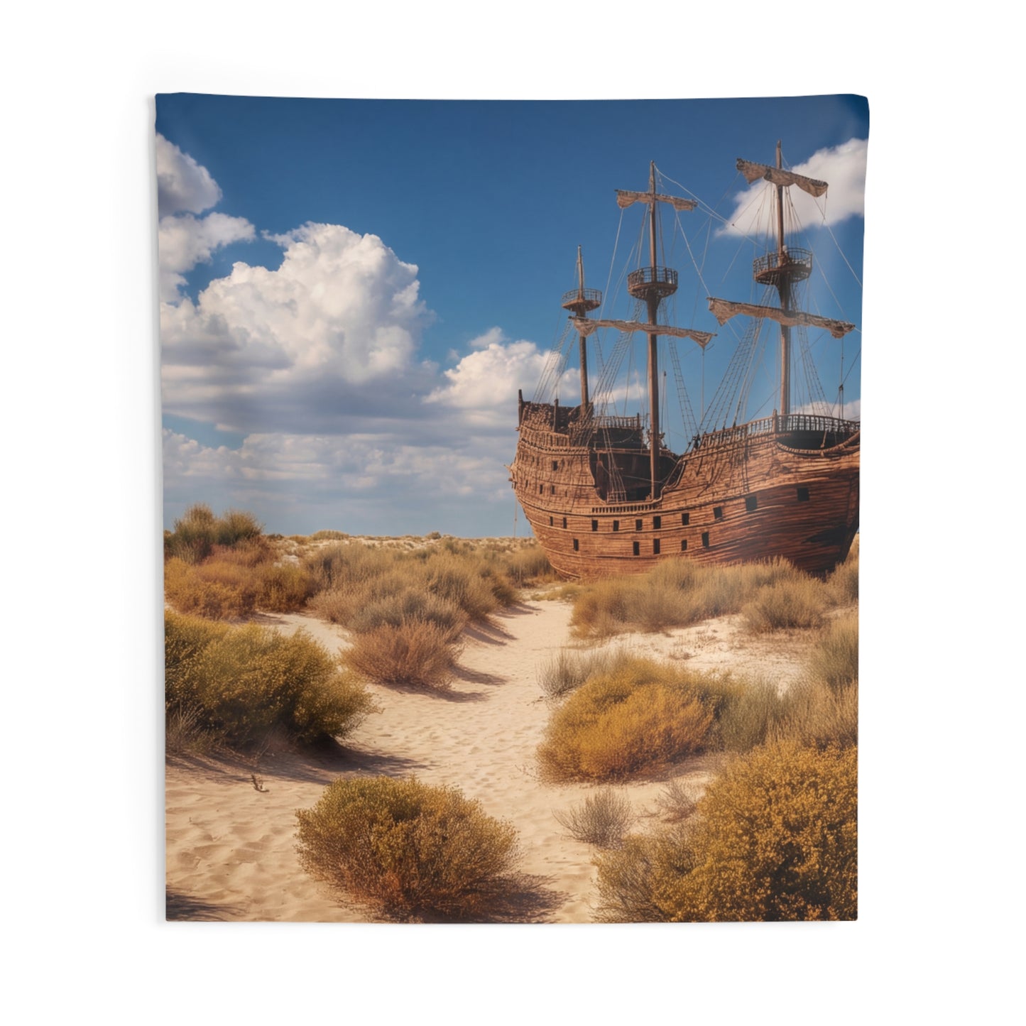 Abandoned Galleon Wall Tapestry – Sun-Drenched Desert Mirage