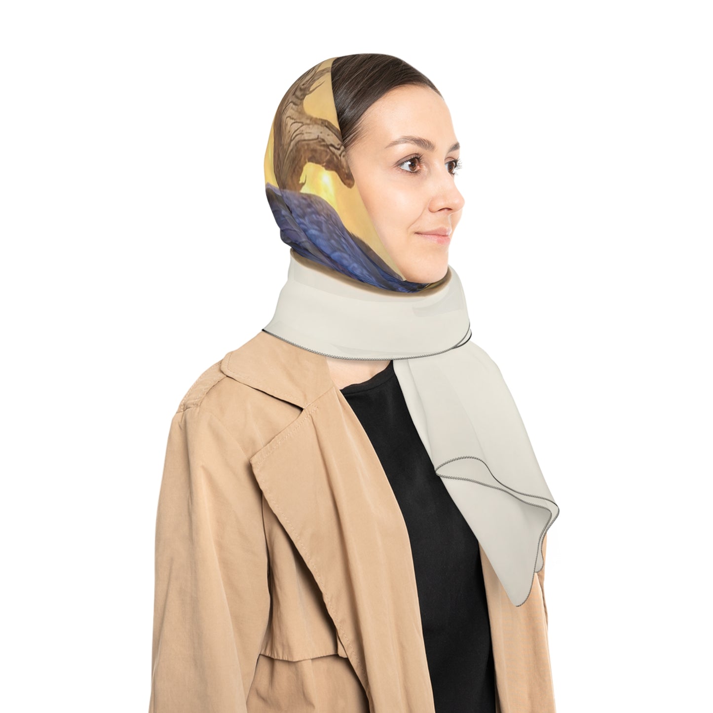Ravens in the Lightbulb Poly Scarf – Midnight Wisdom in Warm Glow