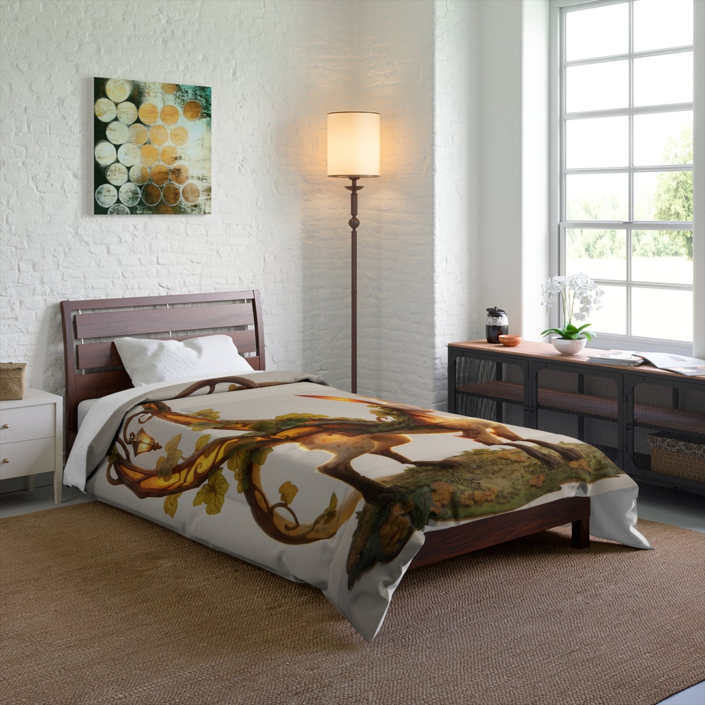 Moonlit Sentinel Comforter – Whimsical Fox Guardian Dreamscape