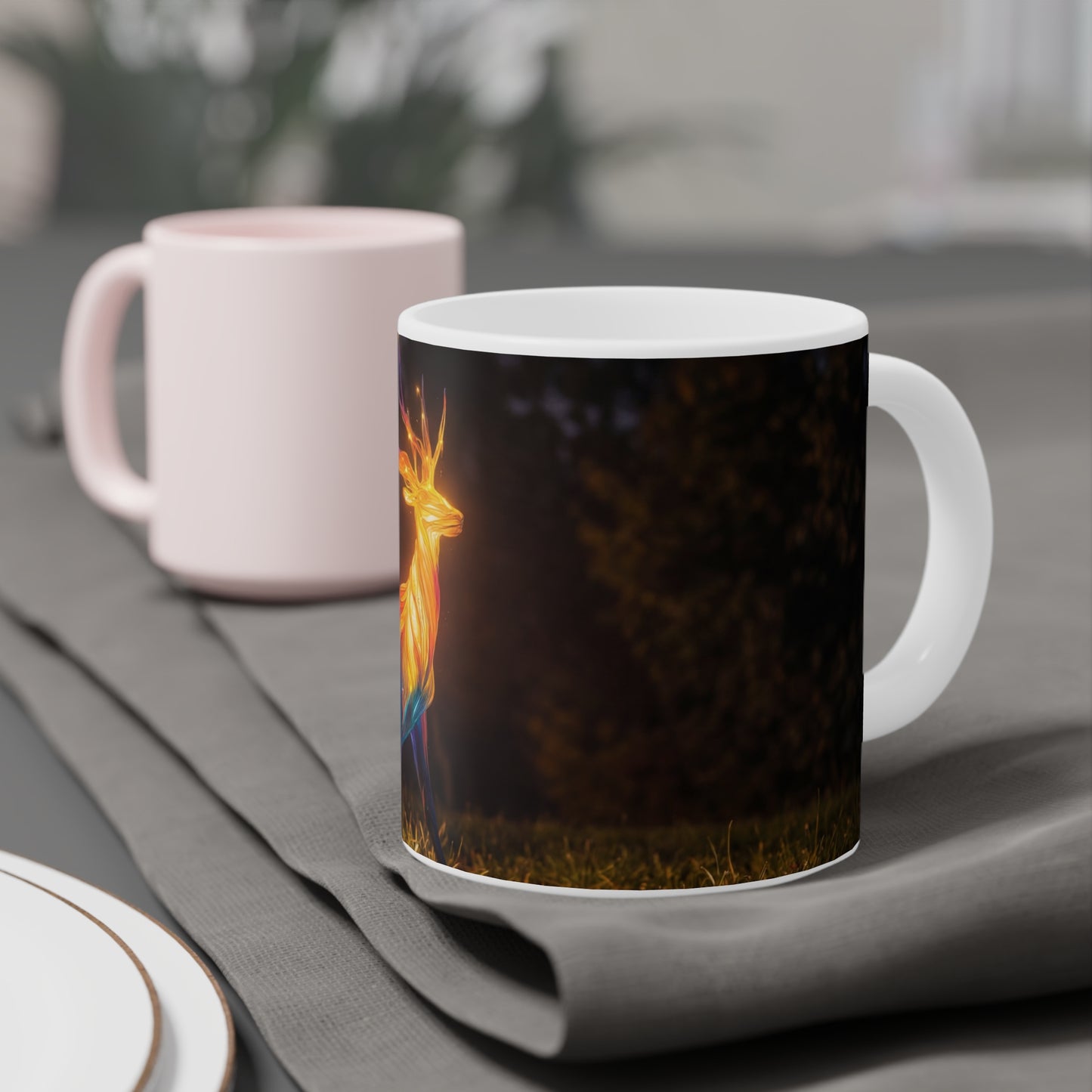 Chromatic Stag Ceramic Mugs (11oz\15oz\20oz) – Night Garden Luminescence