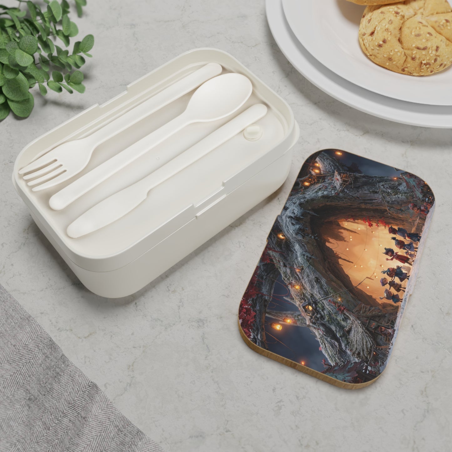 Winter Tree Village Bento Lunch Box – Hearthlight Gathering in Snow