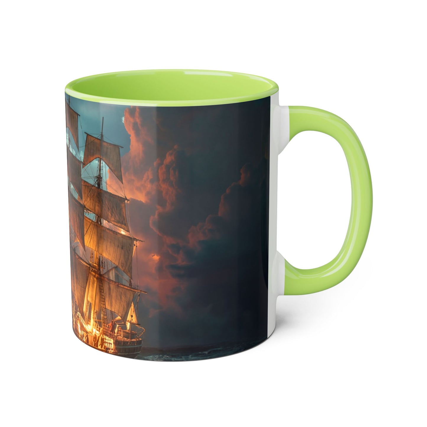 Storm-Braced Galleon Accent Mugs, 11oz – Amber Sail & Obsidian Sea
