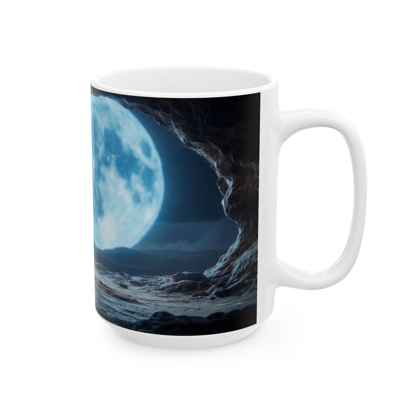 Moonlit Monk Meditation Mug – Tranquil Cave Reflections