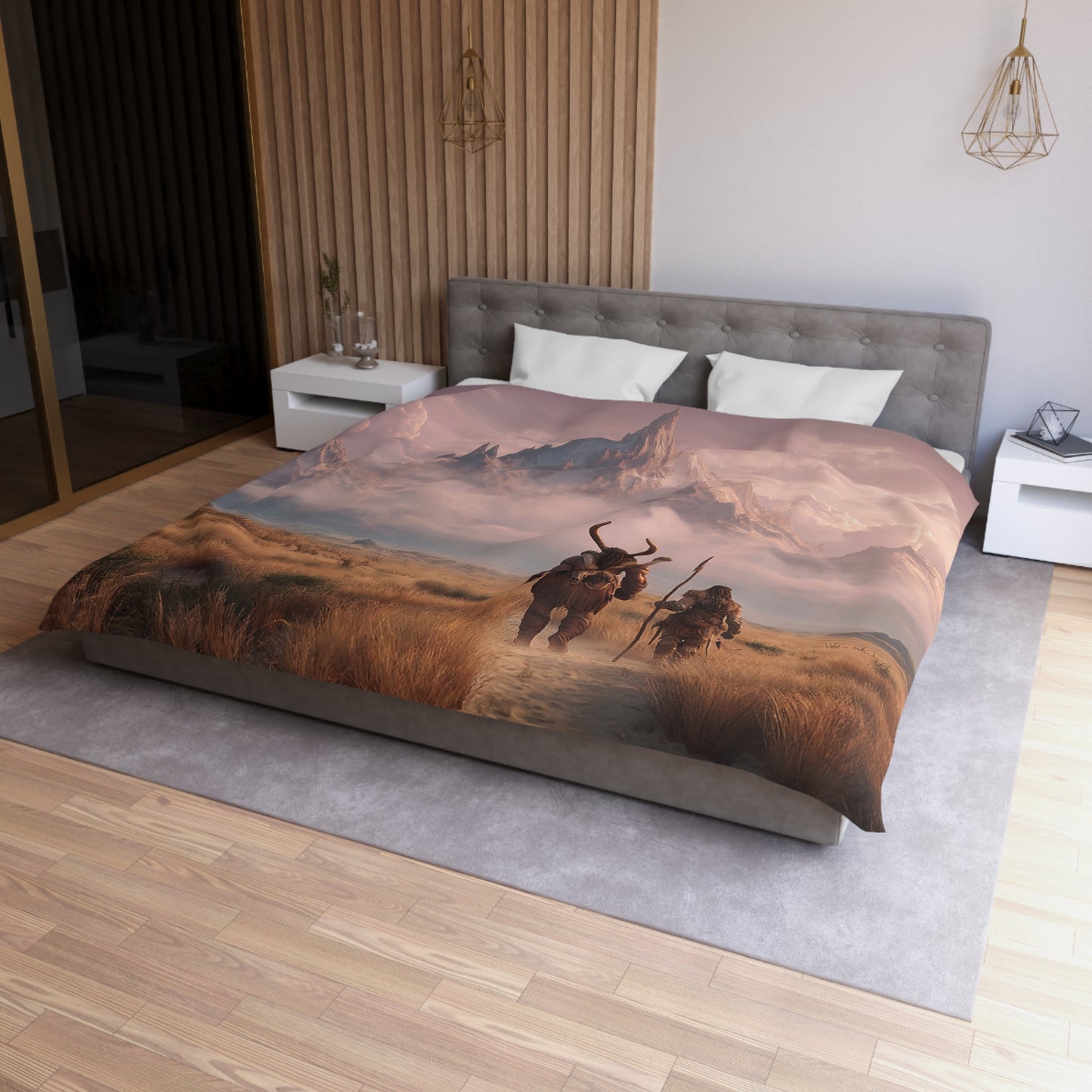 Mountain Sentinel Microfiber Duvet Cover – Twilight Ascent Through Mist