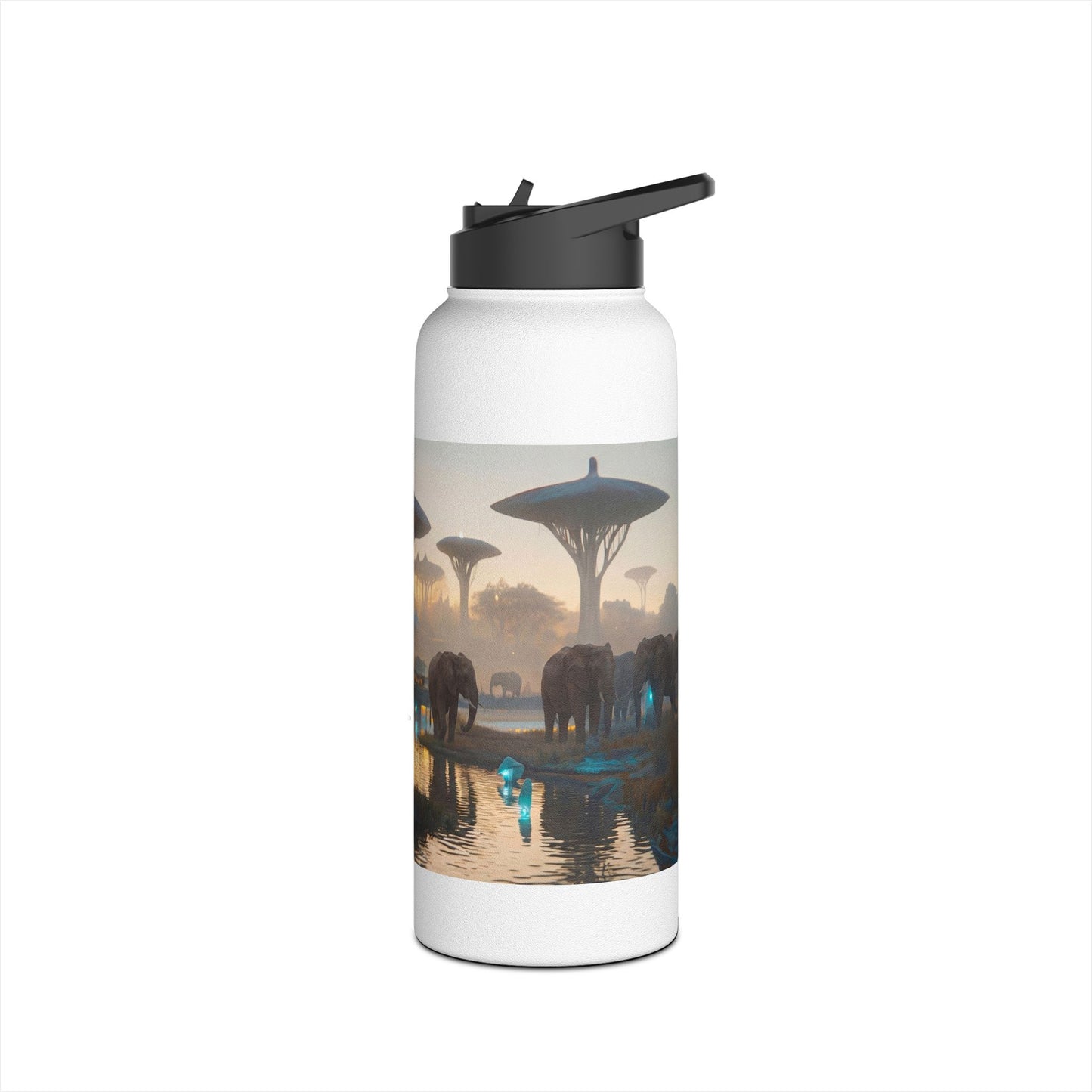 Misty Savannah Elephants Stainless Steel Water Bottle, Standard Lid – Dawn’s Whispering Herd