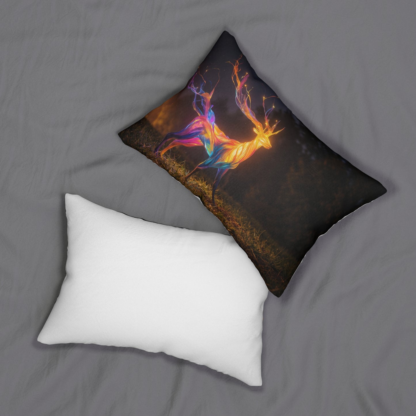 Chromatic Stag Spun Polyester Lumbar Pillow – Twilight Aura Dreamscape
