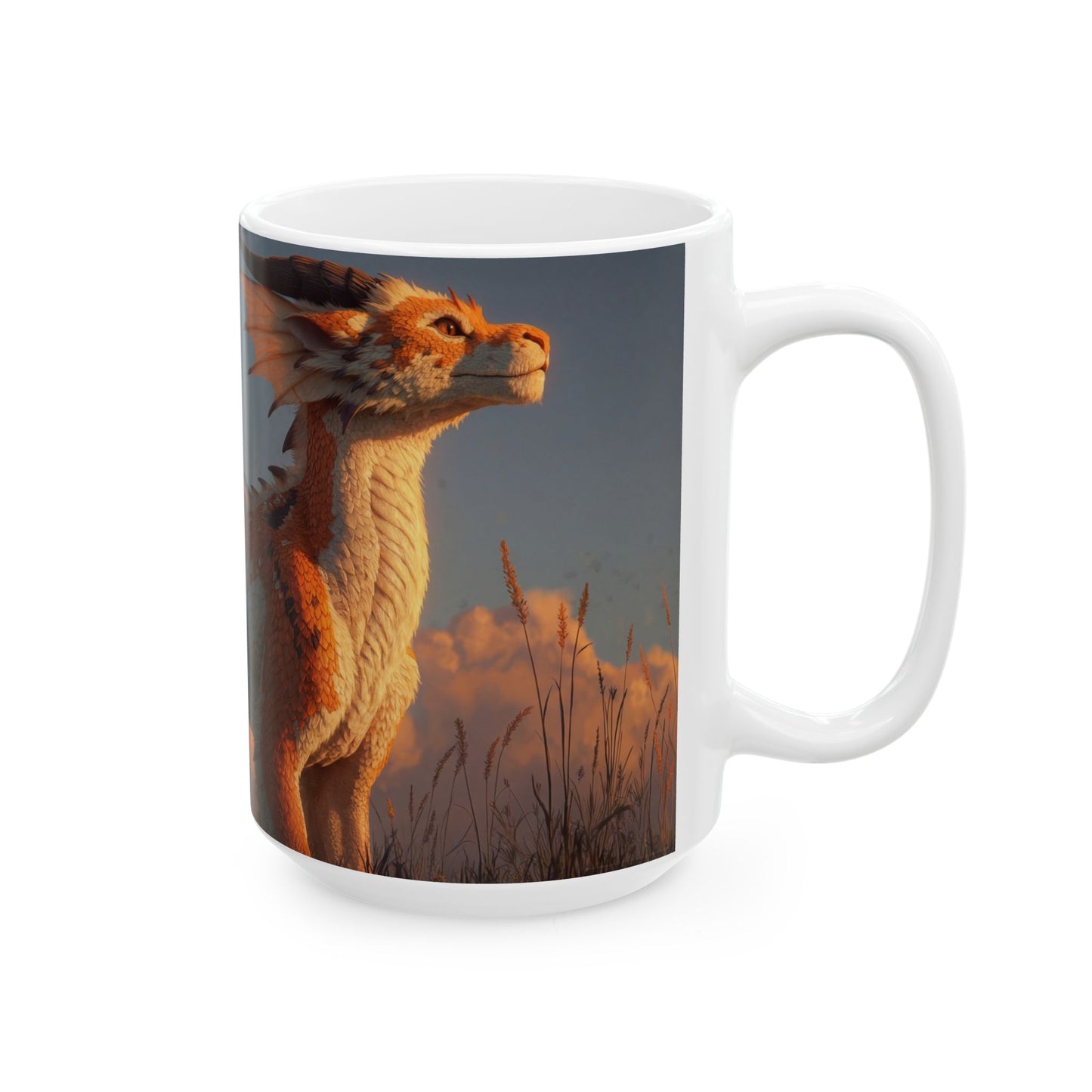 Sunset Sentinel Dragon Ceramic Mug – Warm Ember Glow Design