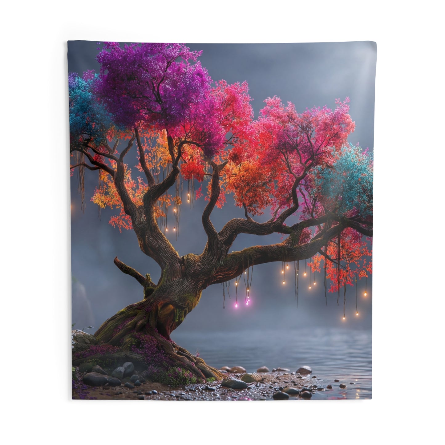 Chromatic Dream Tree Indoor Wall Tapestries – Moonlit Spectral Canopy