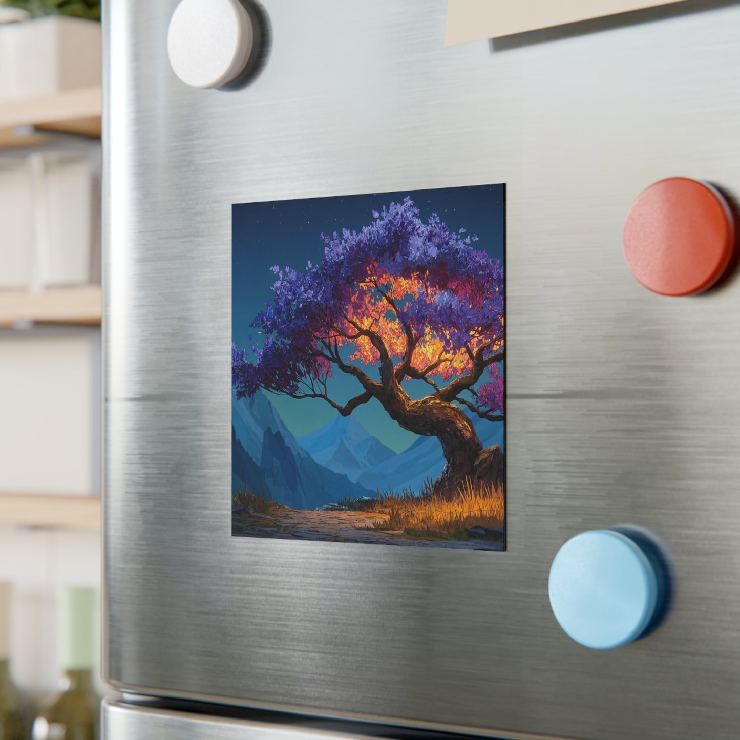 Celestial Tree Square Magnet – Twilight Bloom Guardian