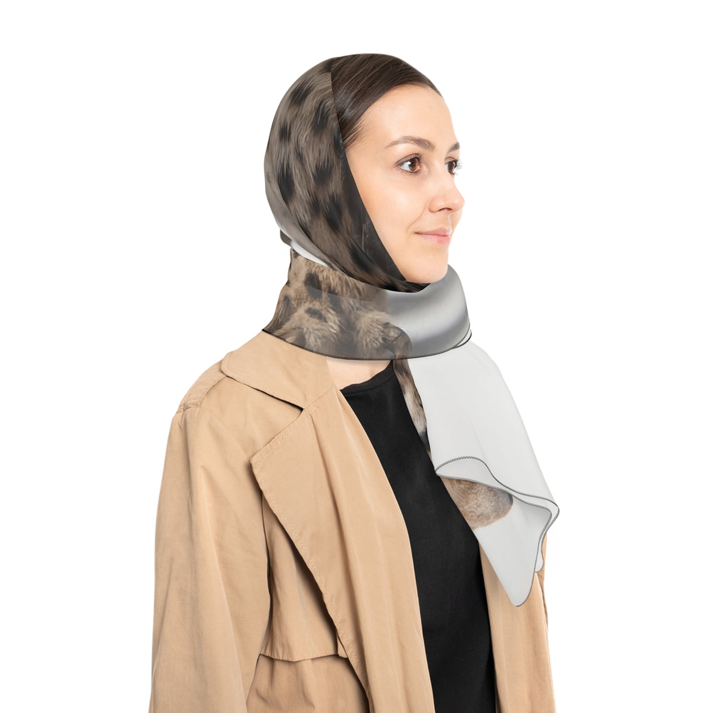 Winged Cheetah Poly Scarf – Shadowed Feathered Grace