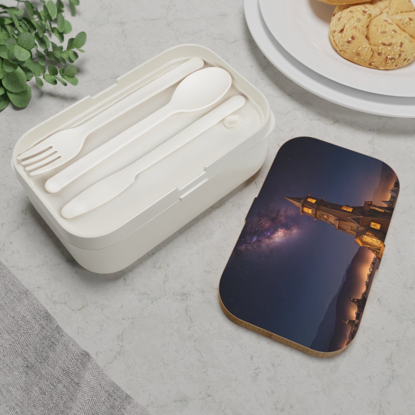 Celestial Clocktower Bento Lunch Box – Warm Light Under the Milky Way