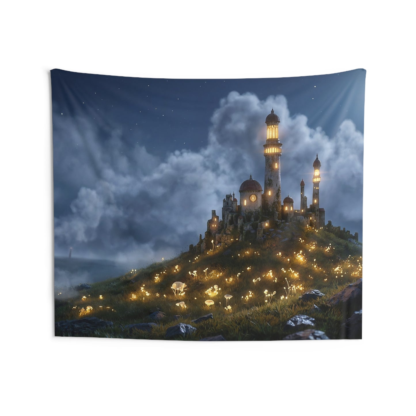 Moonlit Lighthouse Castle Tapestry – Whispers of the Night Watch