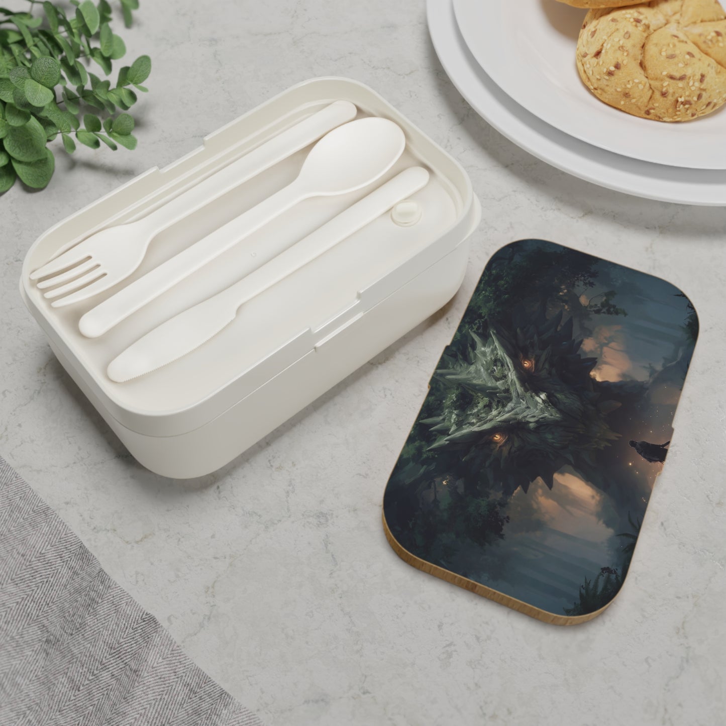 Ancient Dragon Guardian Bento Lunch Box – Moss-Covered Forest Majesty