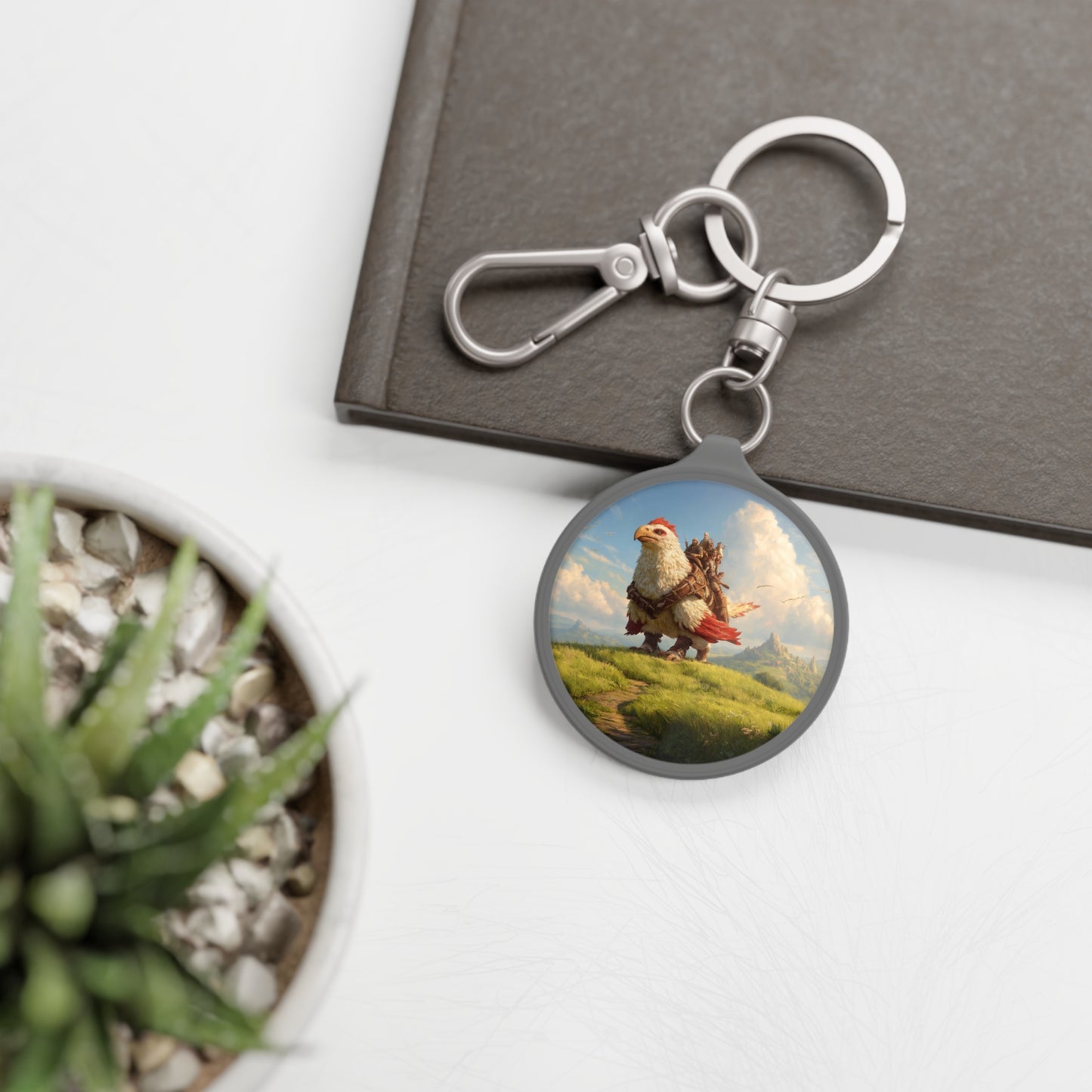 Skybound Falcon Riders Keyring Tag – Sunset Over the Whispering Peaks